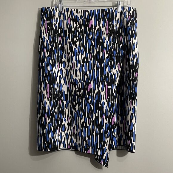 Worthington Multi-Color Faux Wrap Skirt Bold Abstract Pattern Sophisticated 14 - Picture 1 of 8